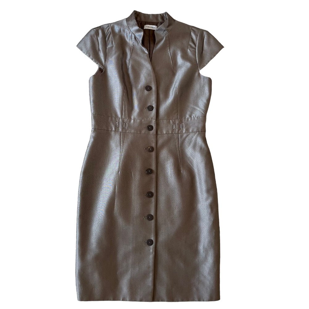 CALVIN KLEIN Brown Stand Collar Dress Size 8